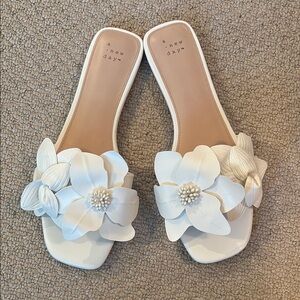 A New Day White Floral Embellished Sandals NWOT